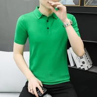 2022 summer casual mens boutique polo shirts ice silk knitted no pill solid color tees business t shirt streetwear top clothing