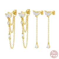 aide 925 sterling silver three layers chain tassel dangle earrings with water drop zircon charm for women elegant long earrings