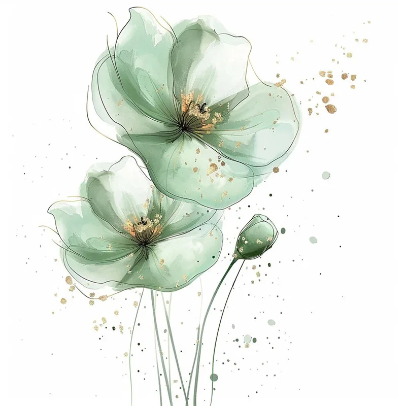 ПВХ наклейки на стены зелёные цветы