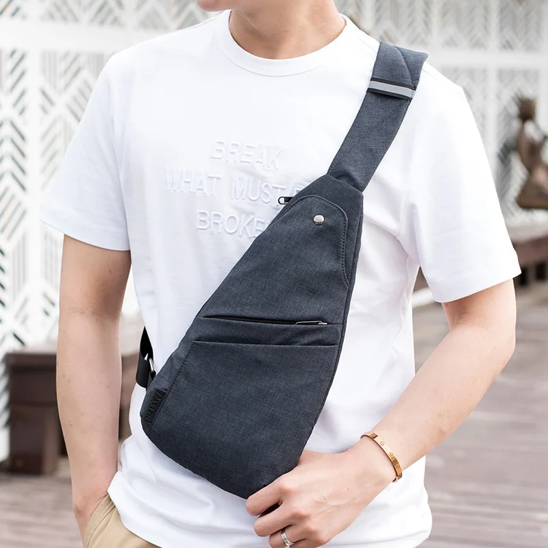 Fashion Men Anti Theft Chest Bag Boy Ultra Thin Small Bag One Shoulder Bag Reflective Strip Crossbody Bags for Men Mini Bagpack