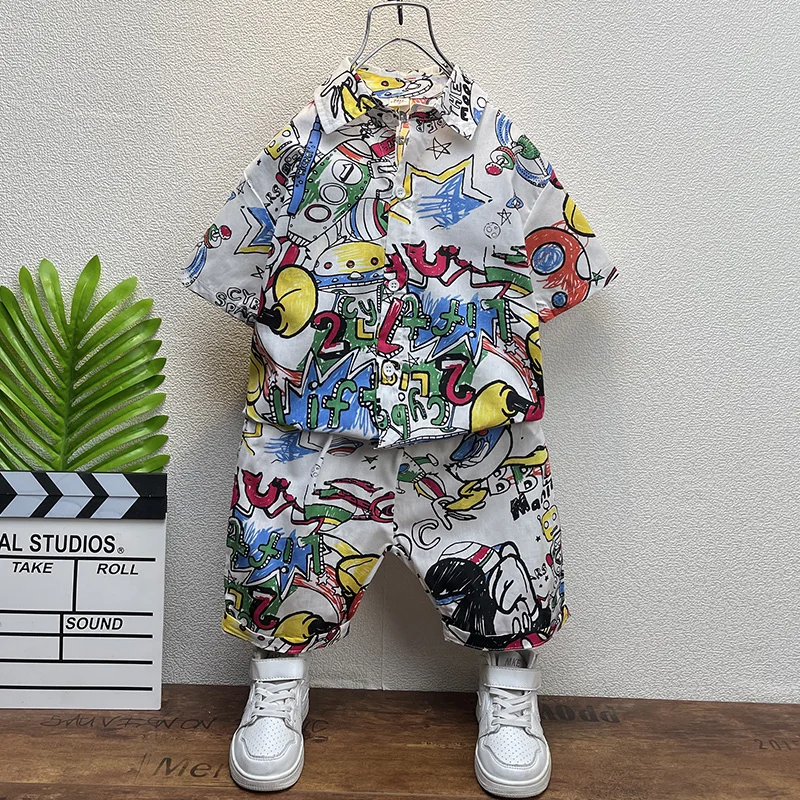 

Children's Summer Boys' short sleeve set new children's boys' two-piece set solid color sports shorts T-shirt two-piece set