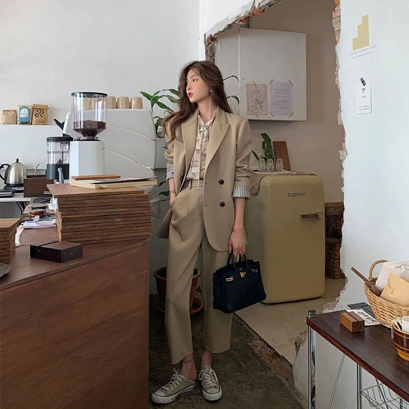 Korean Fashion Commute Blazers Business Suit Women Solid Colors Double Breasted Suit 2023 Spring Autumn New Office Blazer Jacket