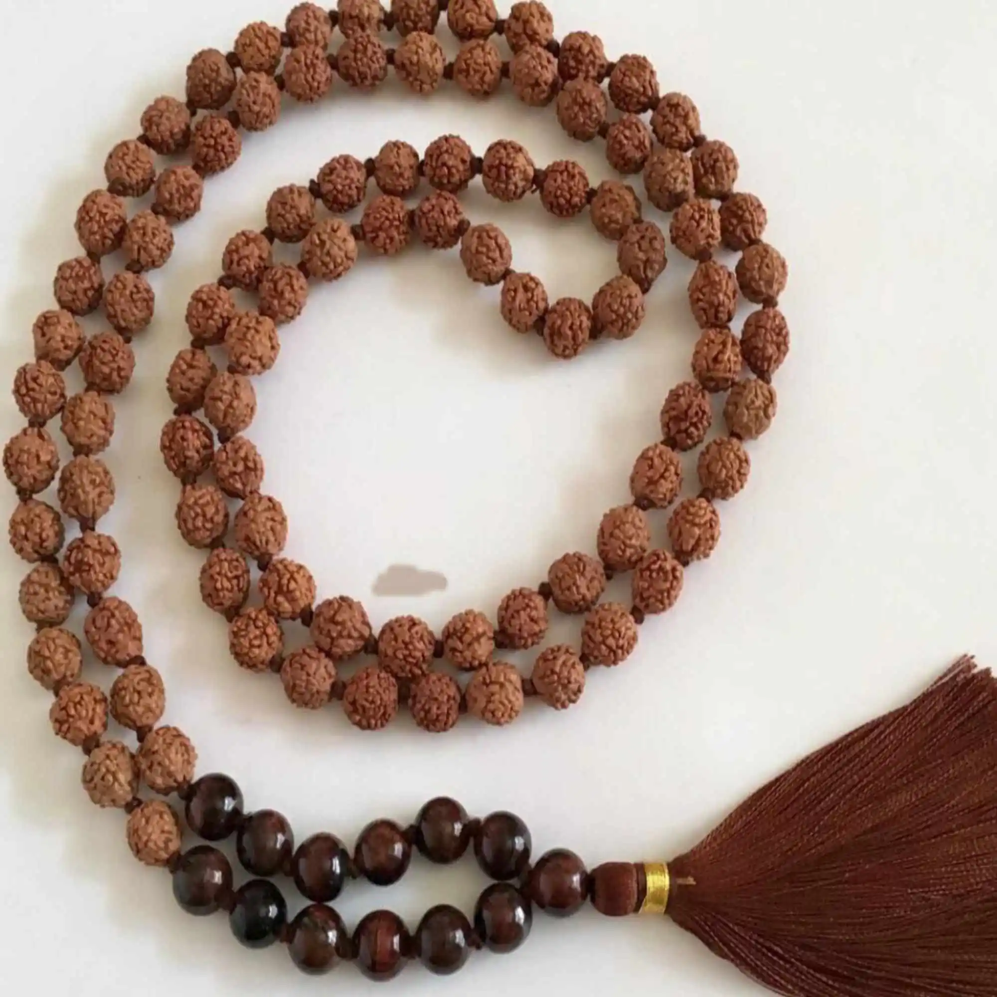 

Natural 8mm brown Rudraksha Red tiger's eye 108 knot Necklace Blessing Inspiration Healing Pray Chakra Yoga Glowing Chic Bless