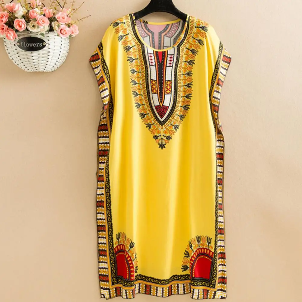 

Stylish Beach Dress One Size Mid-calf Length Women Dress Contrast Color Comfortable Women Dress Women Clothes