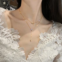 fashion stainless steel clear cubic zirconia choker necklace for women 18k gold color south korea necklace 39cm15 38 long