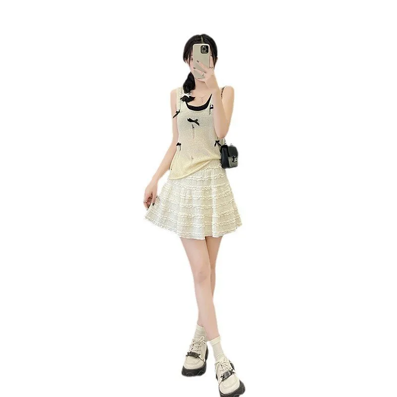 Кружевной торт лето 2024 корейский дакрон для отдыха женская одежда похудения в