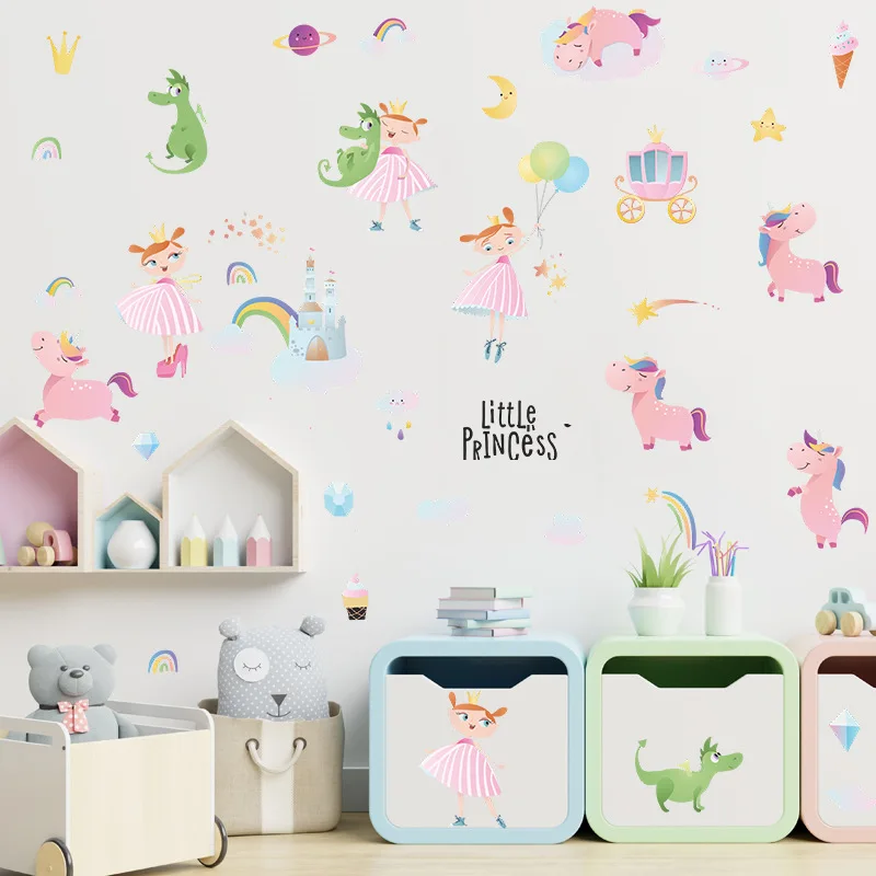 

Dinosaur Girl Rainbow Wall Stickers for Kids Baby Room Bedroom Living Room Nursery Decorative Wall Decal