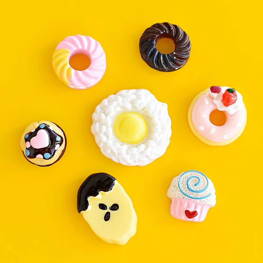 

10pcs Kawaii Resin Egg/donuts/cake Fake Food Series Cabochon Scrapbook Supplies Flatback Accessories Miniature Embellishment DIY