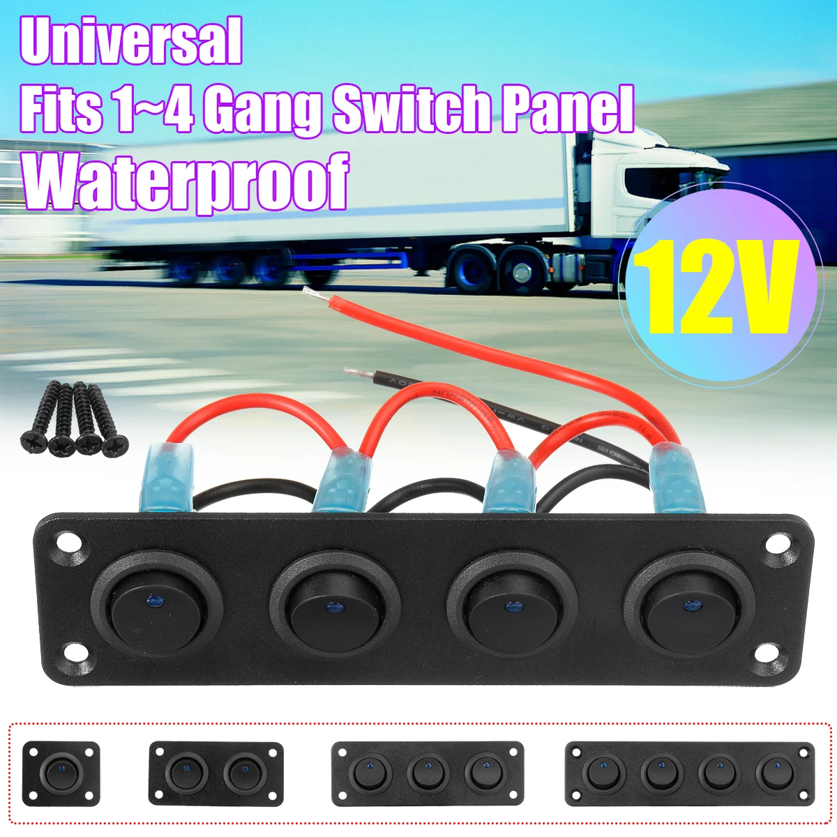 

12V 1~4 Gang Toggle Switch Panel Mini Rocker Switch ON-OFF SPST Blue LED For RV Boat Yacht Marine