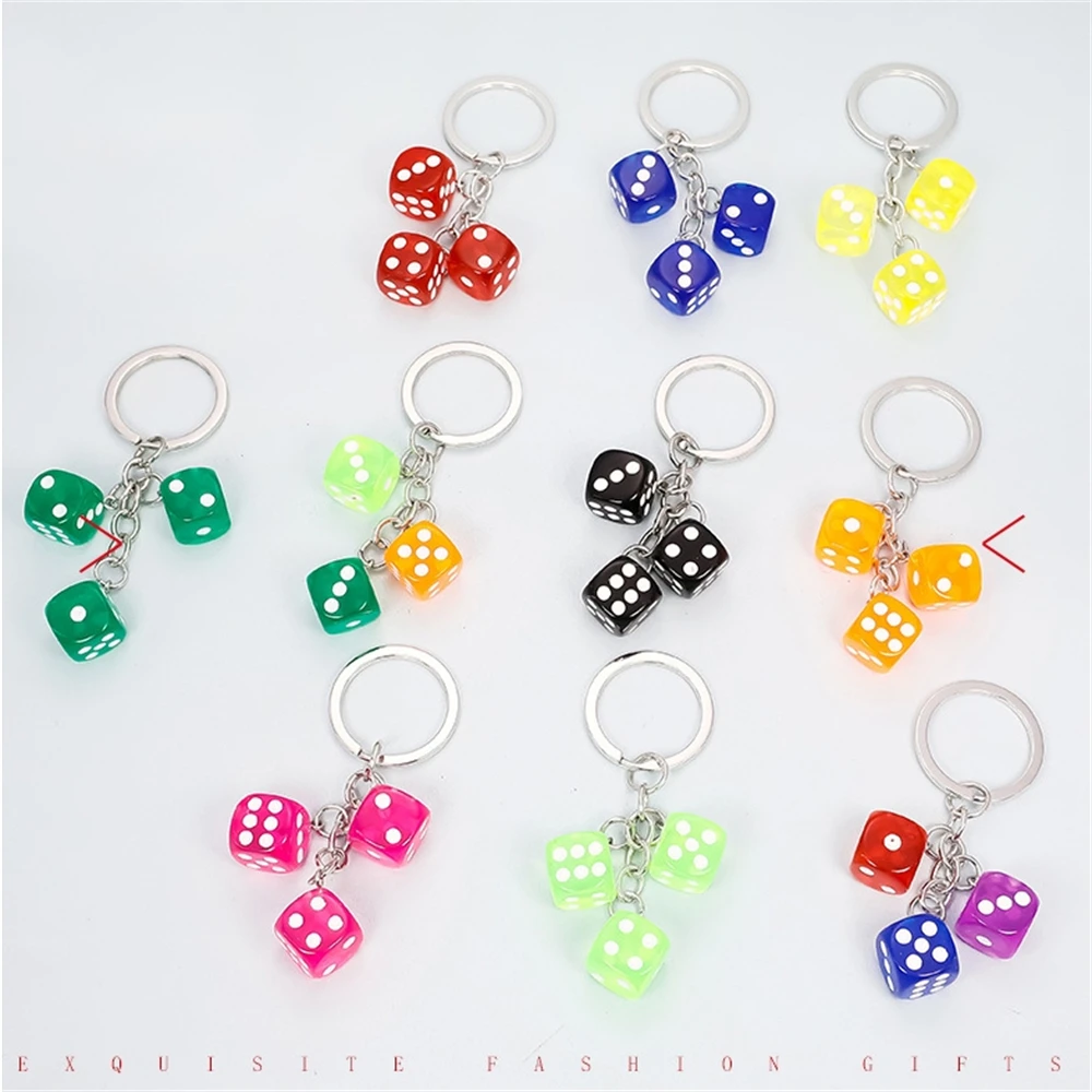 Creative Colourful Dice Keychain For Women Men 3D Resin Dice Key Chain Car Key Holder Key Accessories Funy Gifts