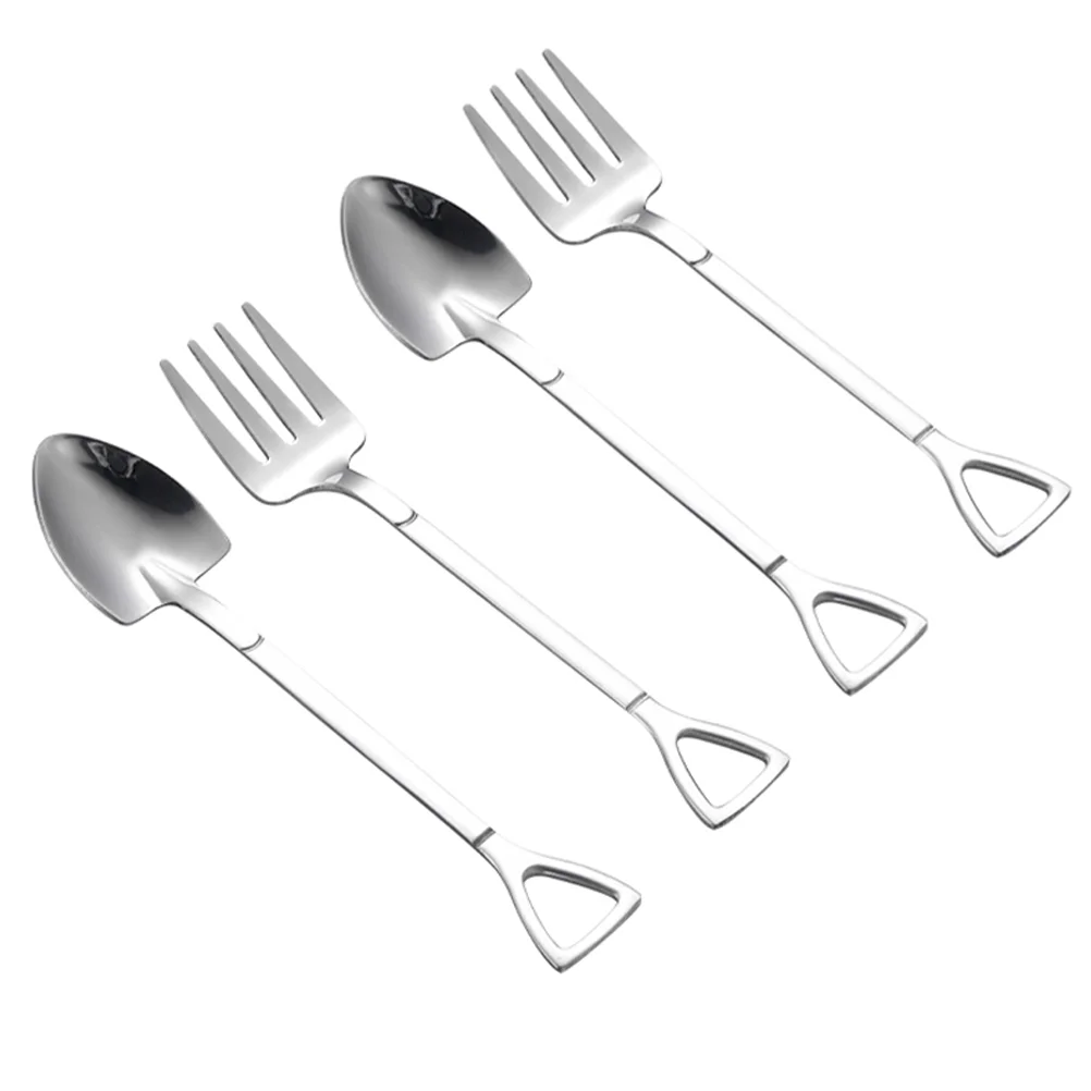 

Spoon Spoons Fork Ice Cream Stainless Steel Dessert Forks Serving Gold Shape Flatware Sugar Coffee Drink Fruit Salad Stirring