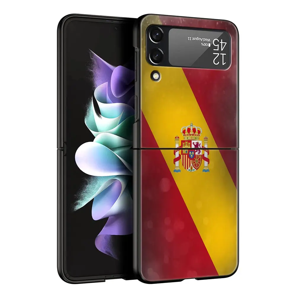 Фото Чехол для телефона с испанским флагом для Samsung Galaxy Z Flip3 Flip4 Flip5, чехол-бампер из поликарбоната для Z Flip 3 4 5, черный жесткий складной чехол-накладка №3