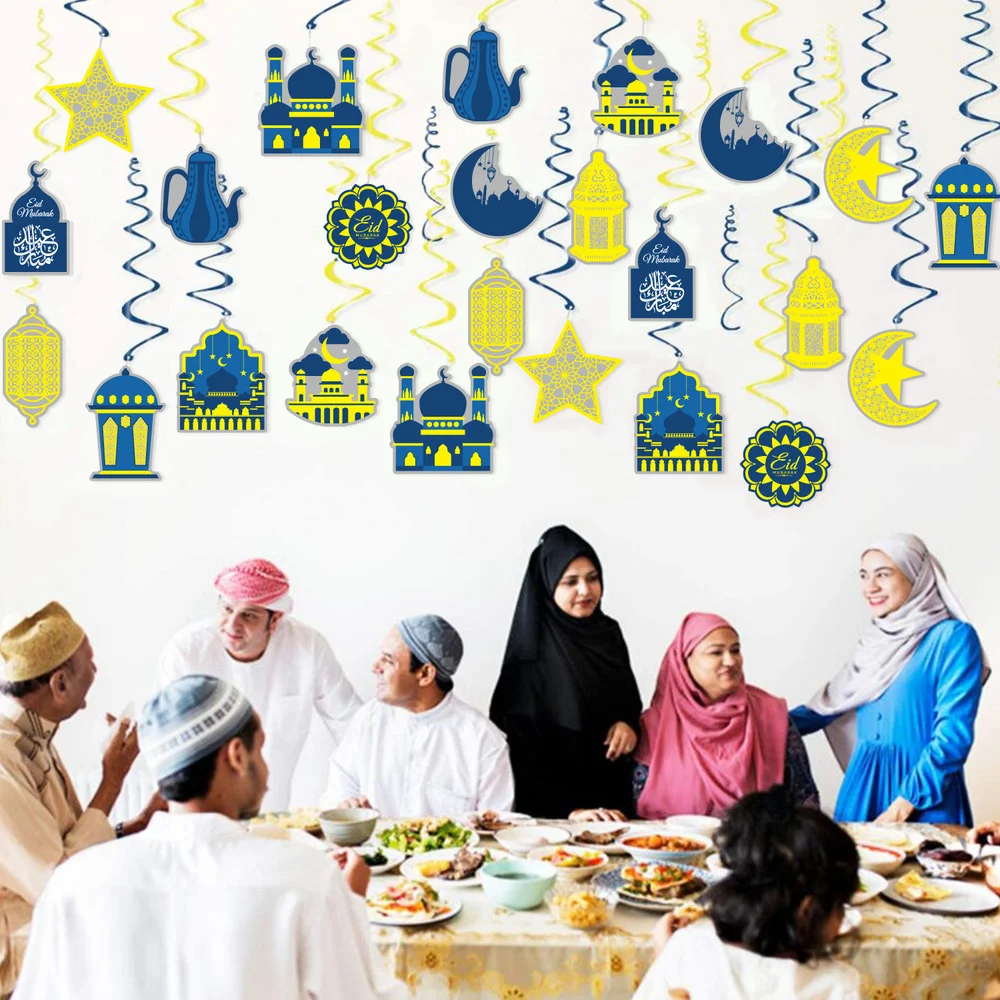 

12PCS Eid Mubarak Spiral Pendant Star Moon Castle Ornament Ramadan Islamic Party Home DIY Decoration Supplies