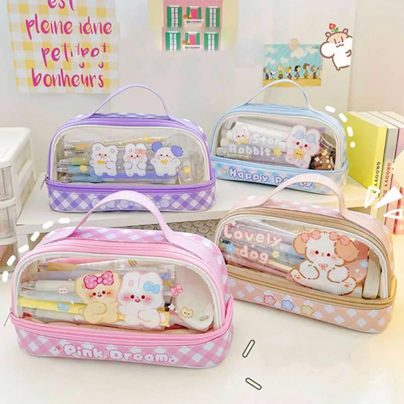 Kawaii Cartoon Rabbit Bear Bag Organizer Handle Storage Bag Large-capacity Pencil Bag Cosmetic Bag Makeup Organizer Bathroom