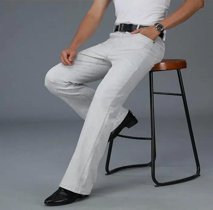 Мужские бежевые свободные джинсы модные джинсовые брюки для мужчин повседневные