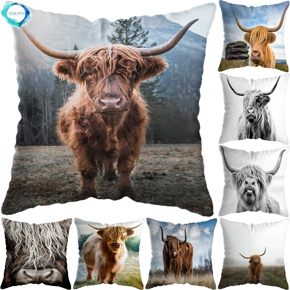 

Yak Oxen Pillow Cover Highland Cow Cattle Pillows Case Luxury Decor Cushion Cover for Sofa Bed Home Hotel 45x45 Living Room