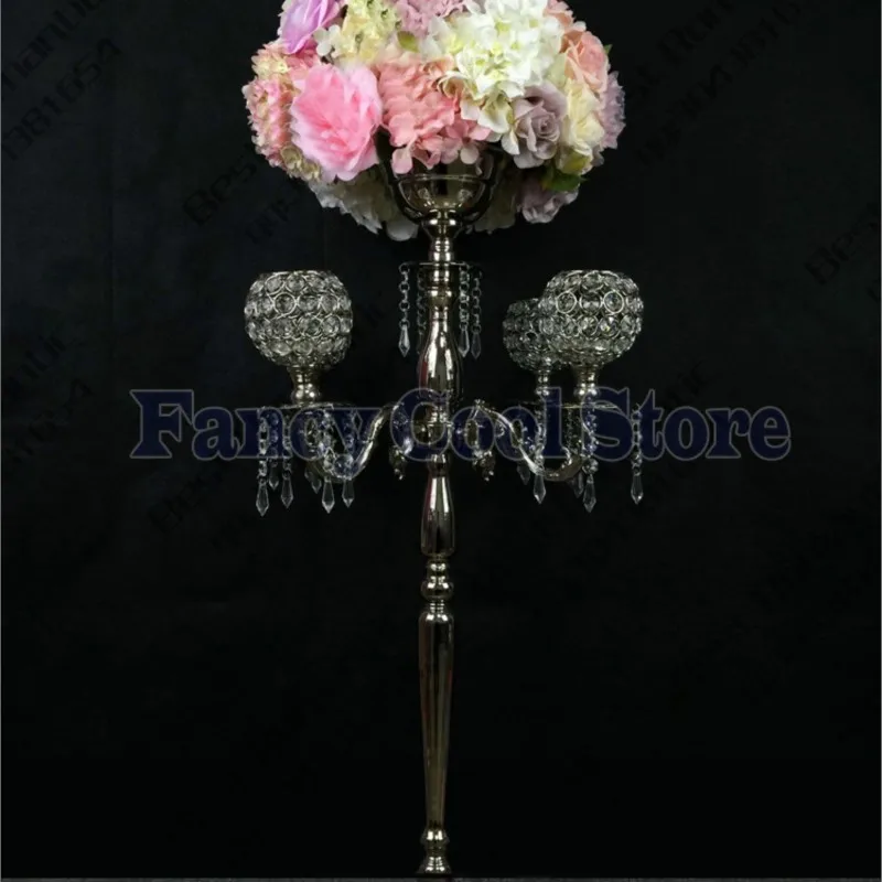 

90cm Tall 5-arms Silver candelabras Flower Stand,Table candelabrum candle holder candlestick table centerpiece