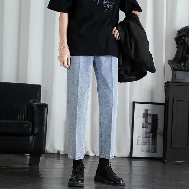 Summer Blue Jeans Men Fashion Casual Straight Jeans Men Streetwear Korean Loose Hip Hop Denim Pants Mens Trousers M-3XL