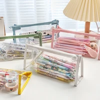 simple transparent pencil case mesh pencil bag for kids girls gift office school supplies kawaii stationery nylon pencilcase