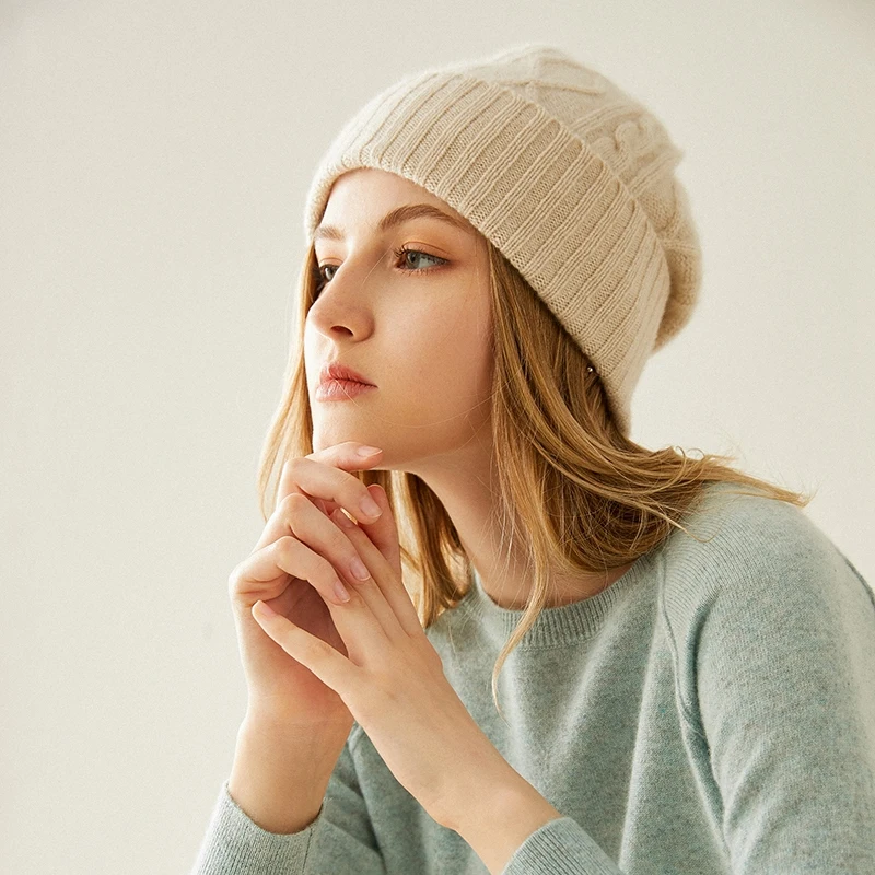 

Высокопроизводительная Модная женская шапка из чистого кашемира шапка с алмазным плетением плотная Лыжная теплая вязаная шапка