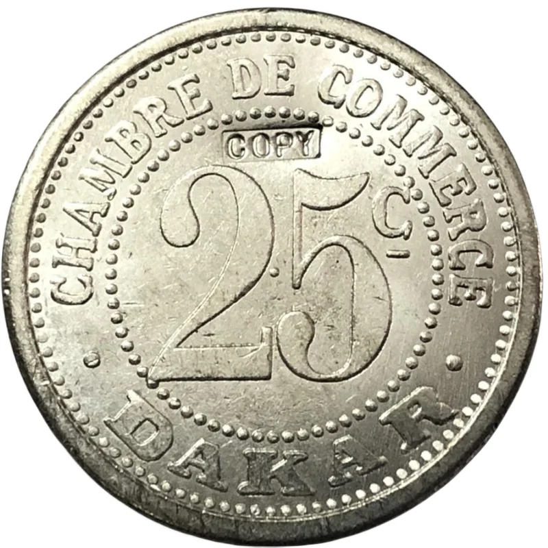 

Копия посеребренной монеты Сенегал 25 центов 1920 года