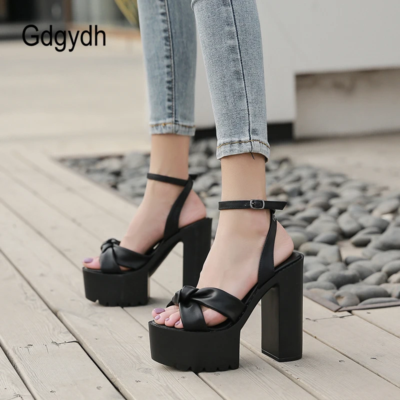 

Gdgydh Butterfly Knot Woman Sandals Ankle Strap Platform High Heels 14cm Fashion Designer Punk Classics Patchwork High Quality