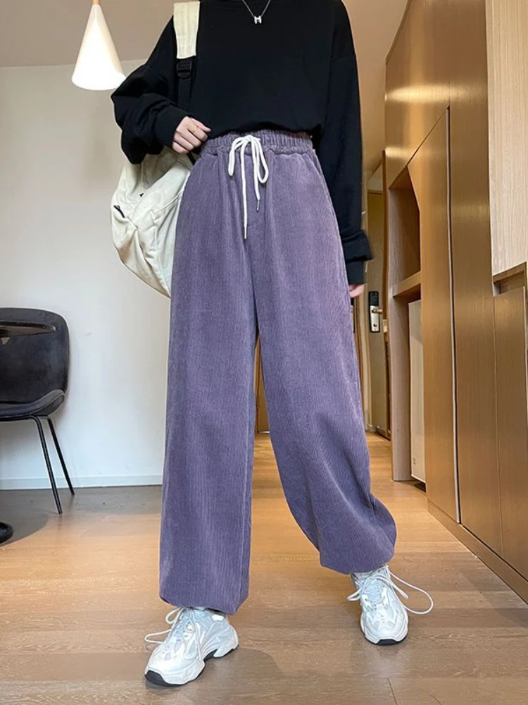 

Casual Women's Winter Pants Warm Harem Wide Leg Cargo Trousers Casual Oversize Sweatpants Vintage Black Loose Pants for Women