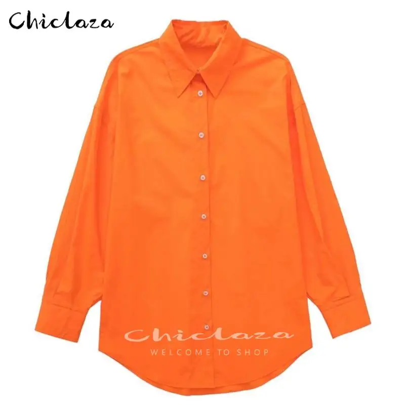 

CHICLAZA Women 2022 New Spring Fashion Long Sleeves Shirt Ladies Casual Solid Loose Autumn Blouses Tops Female