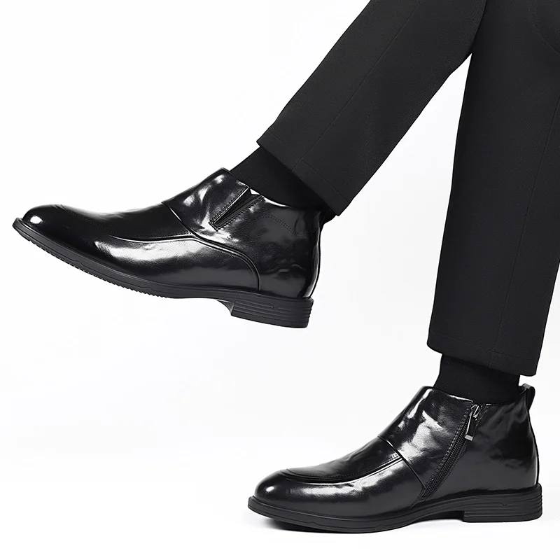 Высокие мужские кожаные туфли. Классические деловые туфли в стиле ретро.