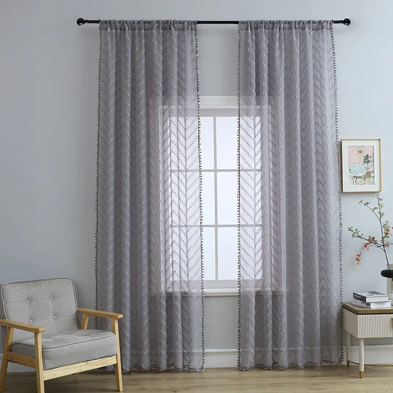 

1 PCS Nordic gray wave embossed window screen bay window semi-blackout curtain finished product window curtain