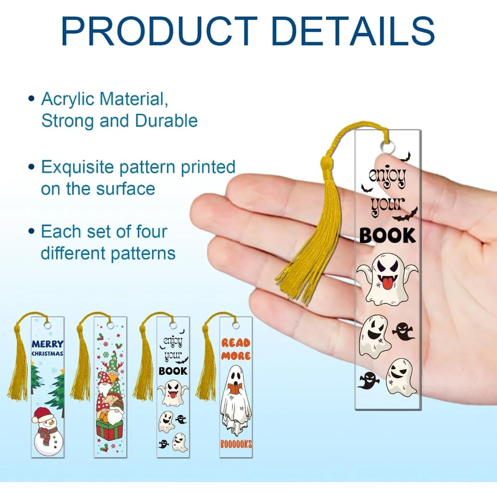 4 комплекта акриловых прессованных закладок на Хэллоуин и Рождество прозрачные