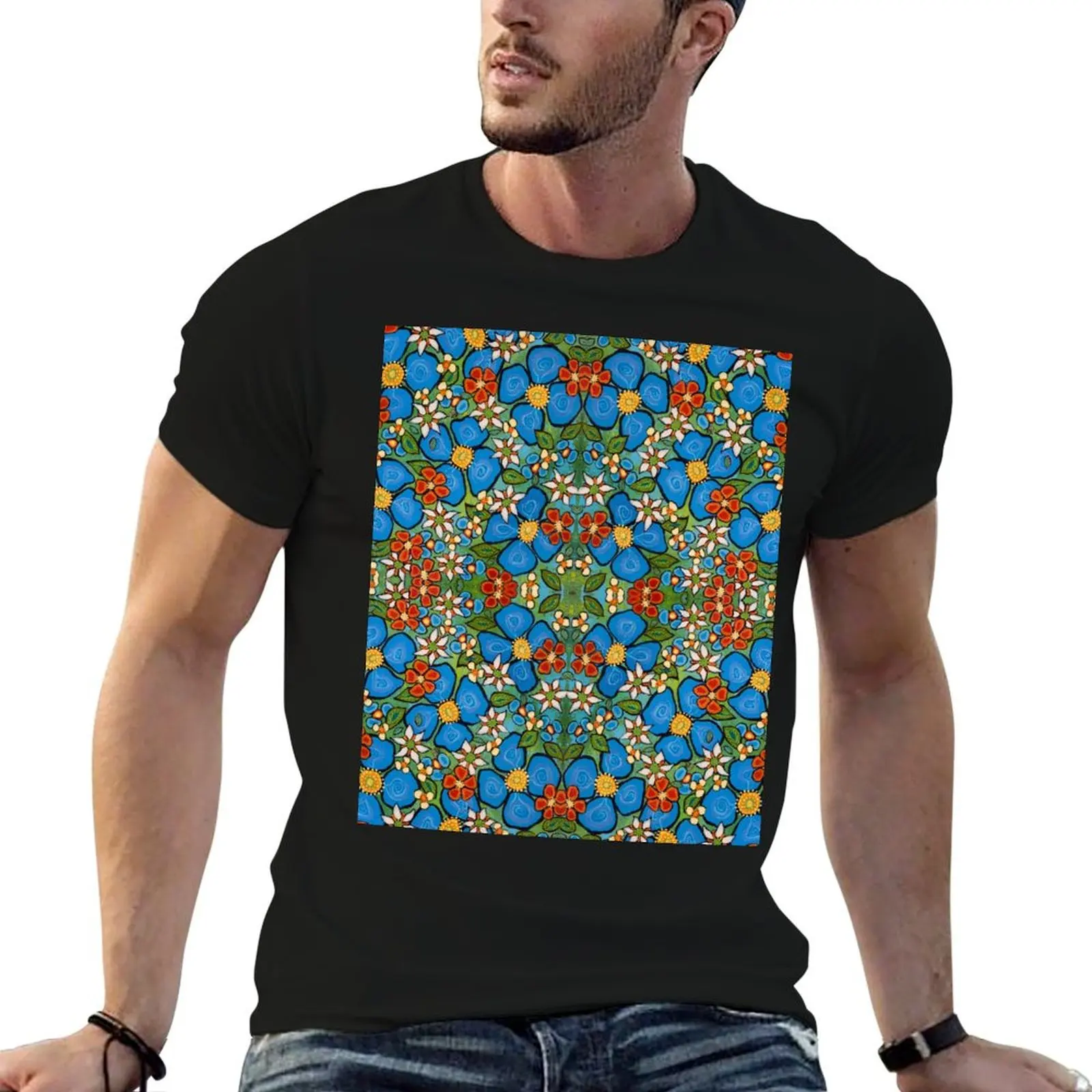 Fleurs bleues T-Shirt new edition man clothes for a boy heavyweight t shirts men