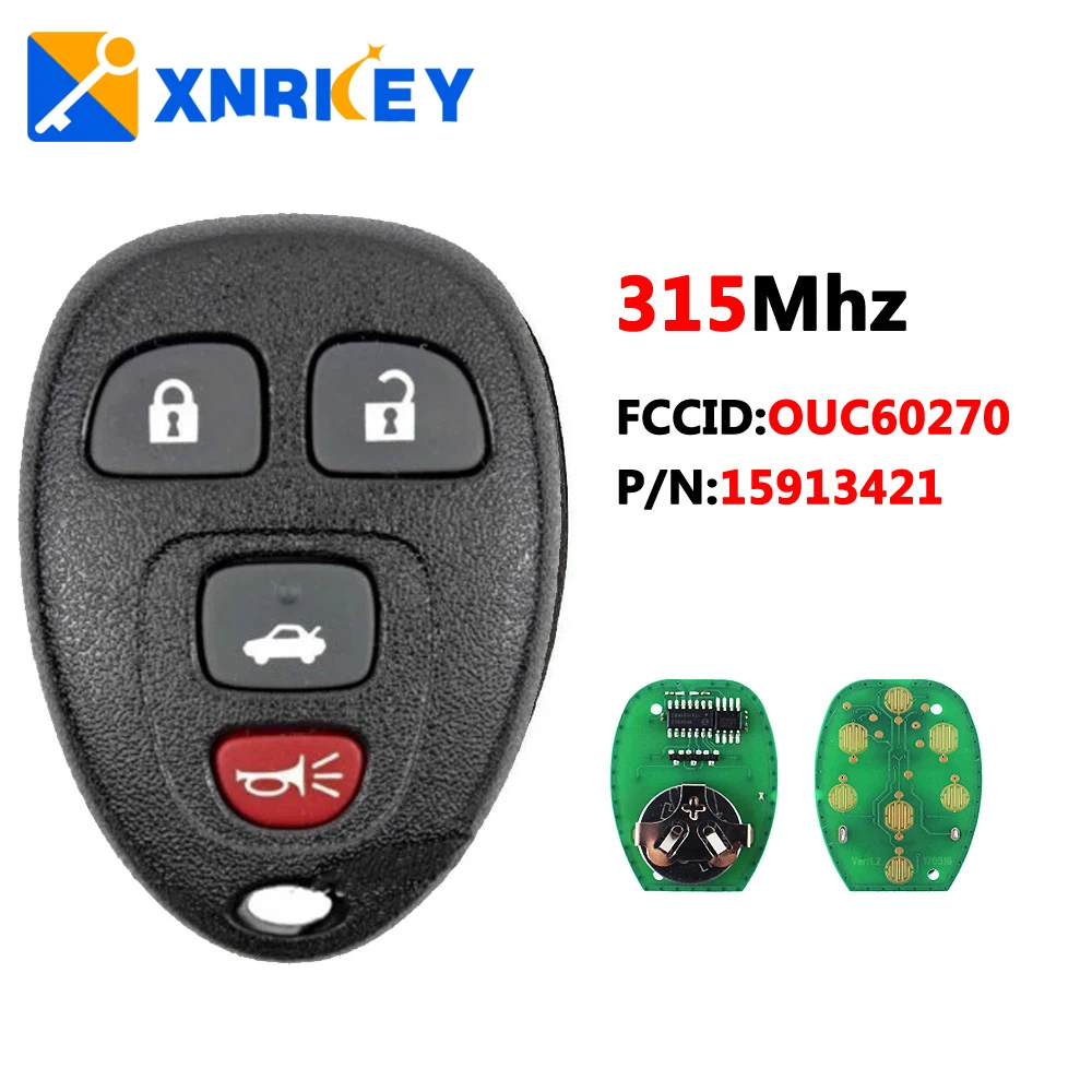 

XNRKEY 4 Button Remote Car Key 315Mhz FCC OUC60270 for Buick Enclave GMC Acadia Chevrolet Avalanche Remote Start Keyless Entry