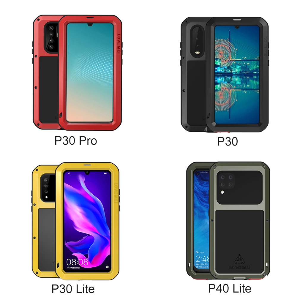 LOVE MEI Case For Huawei P30 Pro Metal Armor Cover P40 Lite P 30 Military Grade Shockproof Silicone Funda Built-in Protector