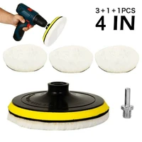 5pcs car 4inch buffing polishing pads wool wheel mop kit for car polisher drill abrasive polisher drill adapter compound tools