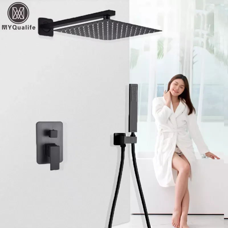 

Matte Black Wall Mounted Bathroom Shower Rainfall Shower Mixed Hot And Cold Water Mixer Tap Embedded Box Control Valve