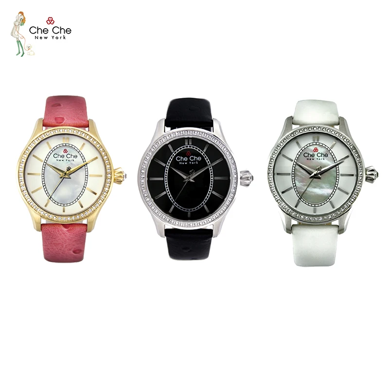 CHECHE CC0016-C women's watch leather strap luxury fresh wind full of stars thin diamond dial quartz lady's watches Gifts