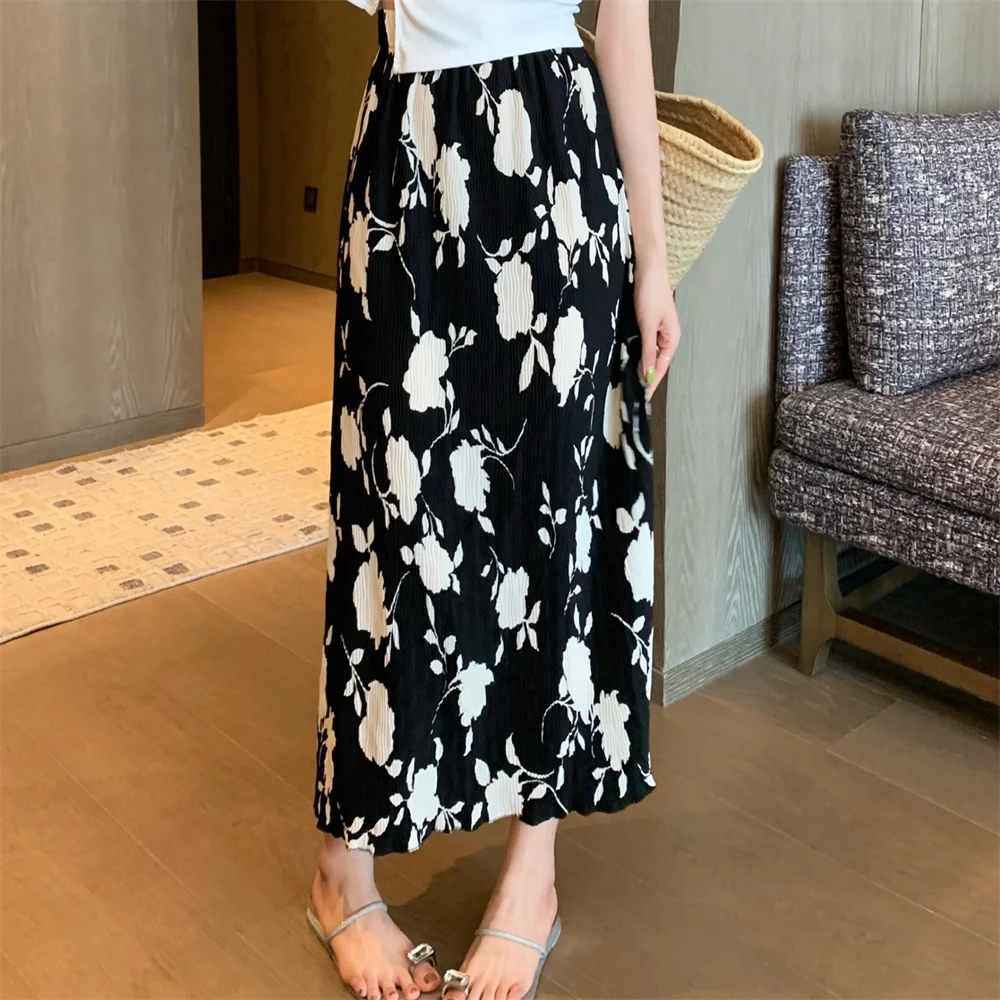 

Hzirip Long Split Women Stylish High Waist Skirts Summer Chic Printed 2022 Florals New Loose Casual All Match Office Lady