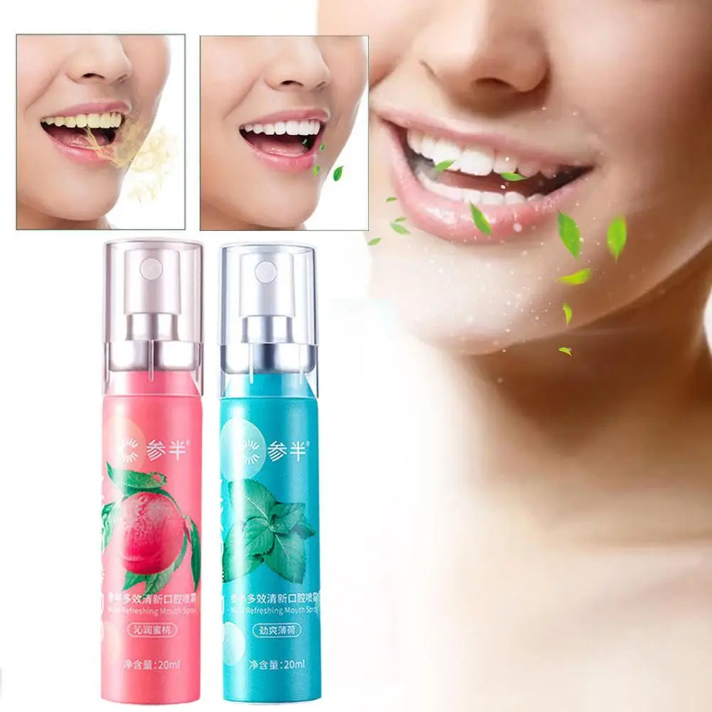 

Fruity Breath Peach Mint Breath Freshener Spray Halitosis Odor Care 20ml Liquid Spray Mouth Freshener Refreshing Treatment F1U9