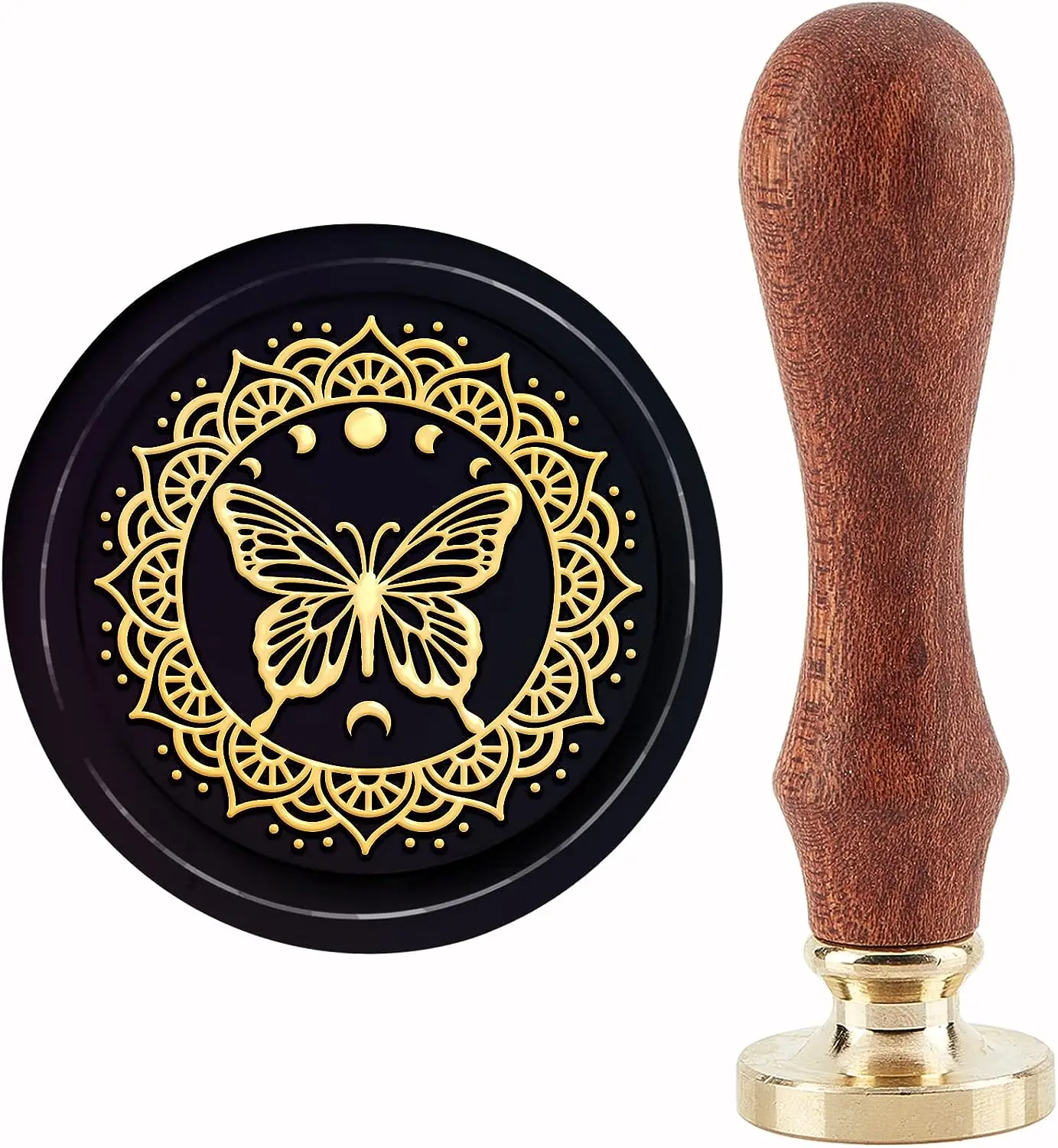 

1PC Datura Wax Seal Stamp Butterfly Sealing Wax Stamps Moon Phase 30mm Vintage Removable Brass Stamp Head with Wood Handle