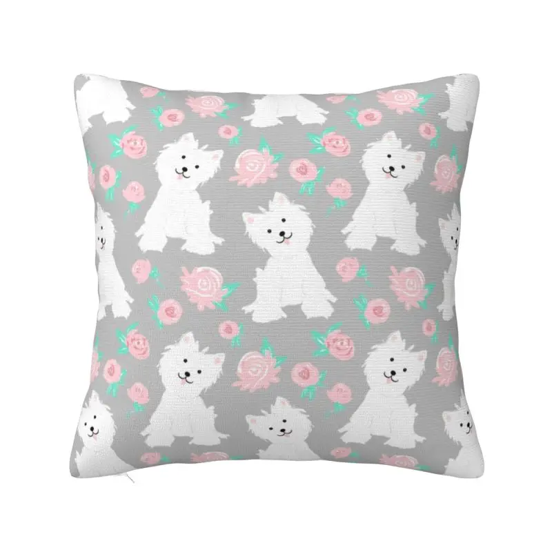 

Чехол для подушки West Highland White Terrier, с изображением щенка и розы