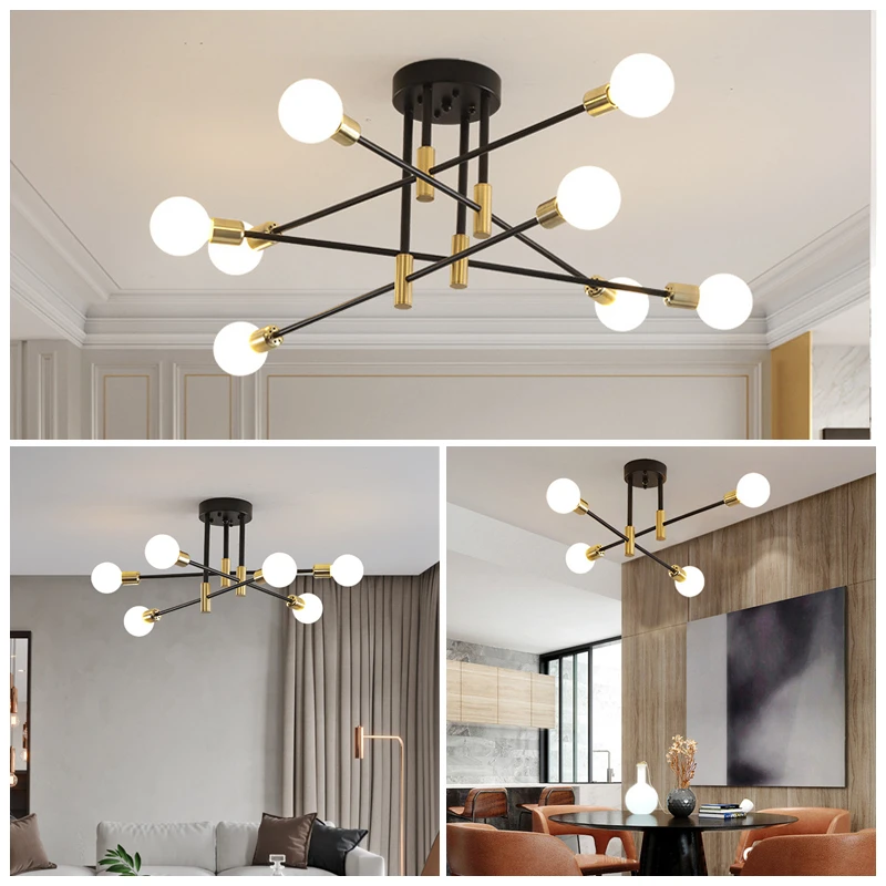 

Modern Sputnik Chandelier Nordic LED Ceiling Lamp Brushed Antique Gold Home Decor Romantic Lighting Fixture Dropshipping