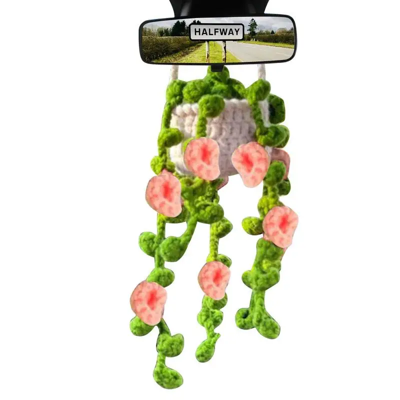 

Вязаные крючком аксессуары для зеркала заднего вида милые горшечные растения женское эстетическое украшение для автомобиля ручная работа зеркало заднего вида