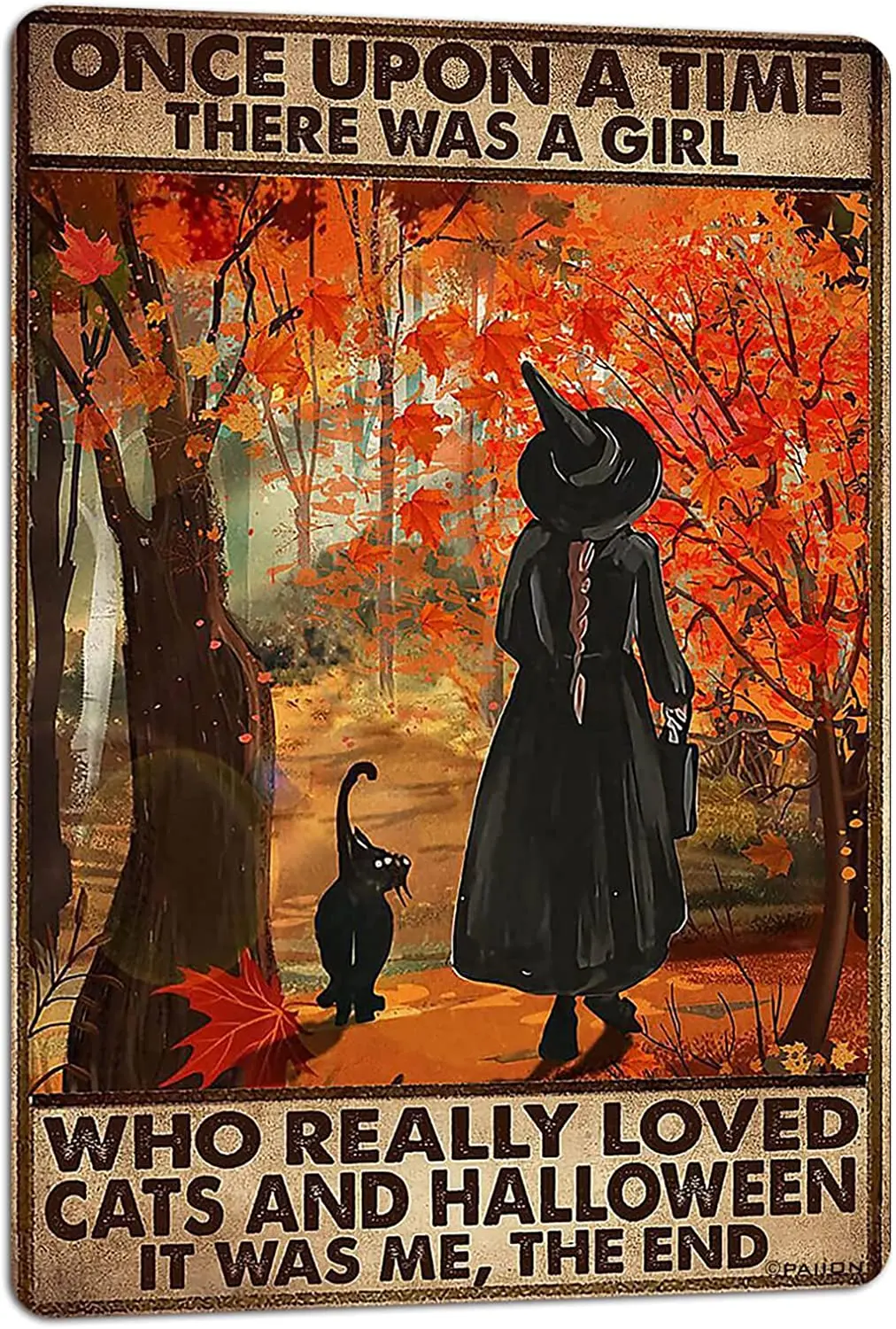 

Black Witch Cat Sign Once A Time There was A Girl Halloween Gift Vintage Metal Signs Bathroom Bedroom Wall Decoration