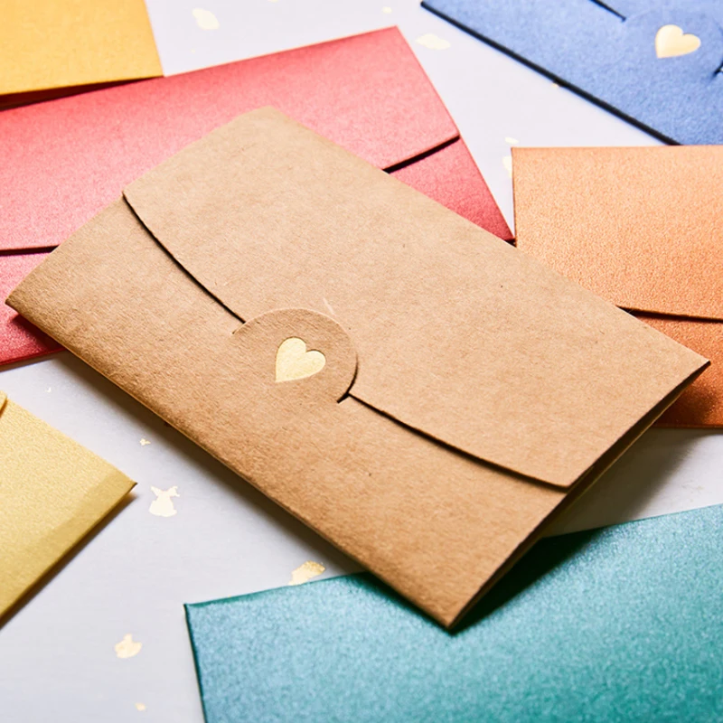 

20pcs Envelope Birthday Gift Blessing Greeting Letter Wedding Invitation DIY School Supplies Mini Bronzing Heart Card 10.5x7cm