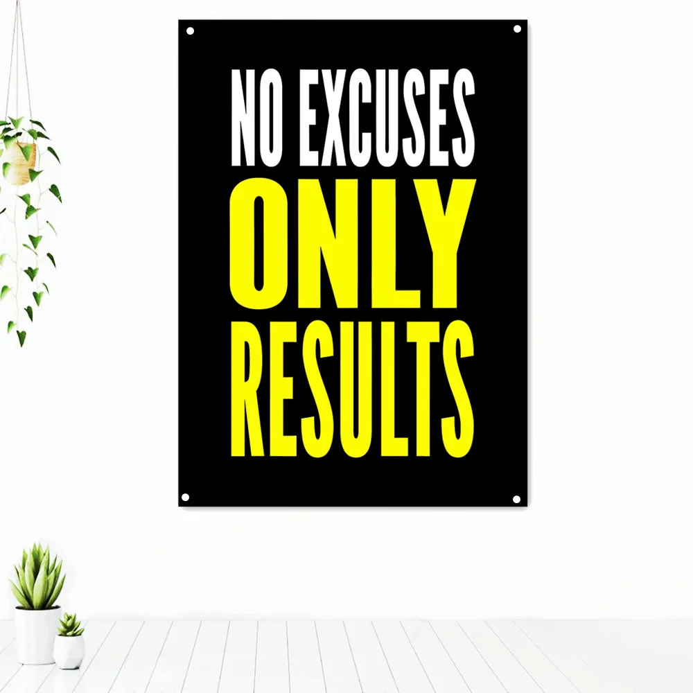 

NO EXCUSES ONLY RESULTS. Study Work Fitness Motivational Tapestry Poster Banner Flag For Gym Classroom Bedroom Office Wall Decor