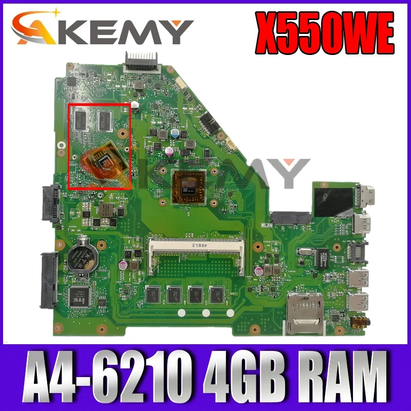

X550WE A4-6210 CPU 4GB RAM Mainboard REV2.0 For Asus X550WA X550WE X550W D552W Laptop Motherboard LVD interface Test 100% OK