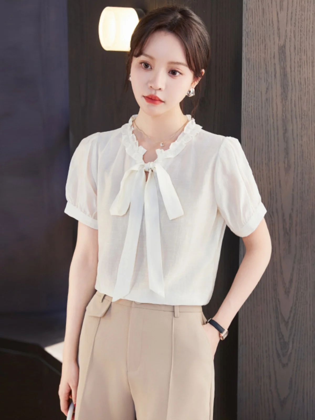 Рубашка с деревянными ушками во французском стиле женская летняя новая рубашка