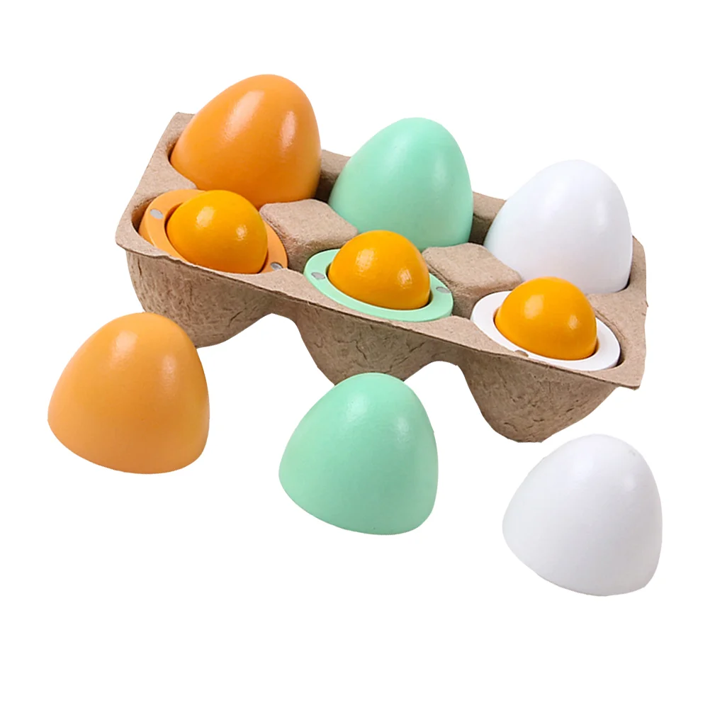

Simulation Colored Eggs Plaything Toy Set Kids Cognition Toys Wooden Funny Simulated Child