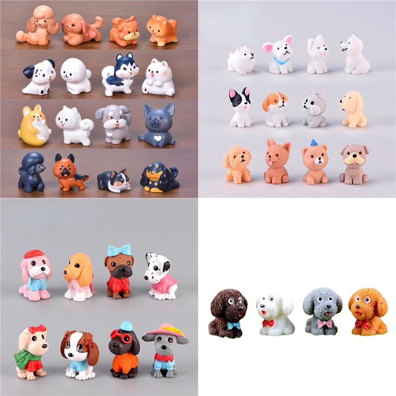 

4pcs/set Kawaii Dog Miniature Fashion Puppy Action Figures Terrarium Crafts Animal Model Cake Decoration Car Ornament Home Decor